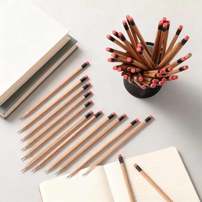 TecUnite 120 Pcs #2 HB Pencils with Eraser No 2 Unsharpened Wooden Hexagonal Pencils for Adults Gifts for School Exam art Learning Office Sketching(Wood Color)