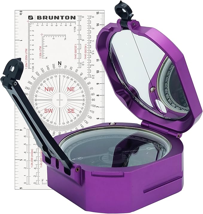 Brunton Standard Transit Azimuth Purple + Map Multi-Tool Card, Professional Geology & Field Mapping Bundle
