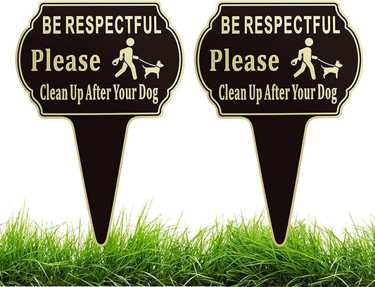 2 Pack Clean Up after Your Dog Signs Pick Up After Your dog sign 13.6"x9.6" with Integrated stake Double Side Printed- Be Respectful, No Dog Poop and Pee Stop Dogs from Pooping/Peeing On Your Lawn/Garden