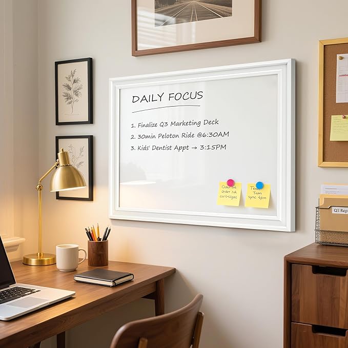 White Board for Wall, 24'' x 18'' Magnetic Dry Erase Board, Decorative Whiteboard with Plain White Wooden Frame, Hanging Writing Board for Home Office School Dorm
