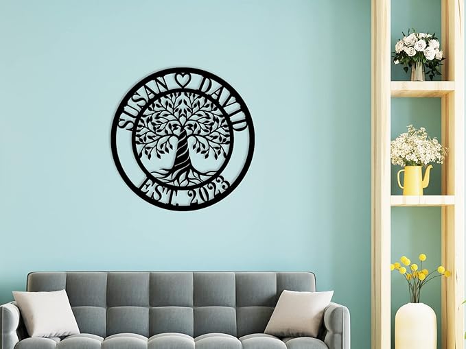 HYTSIGN Personalized Tree of Life Metal Sign, Custom Tree of Life Wall Art, Medium Size, Metal Material, Perfect for Wall Decor, Home Gifts Indoor and Outdoor, Wedding, Anniversary, Couple, Family