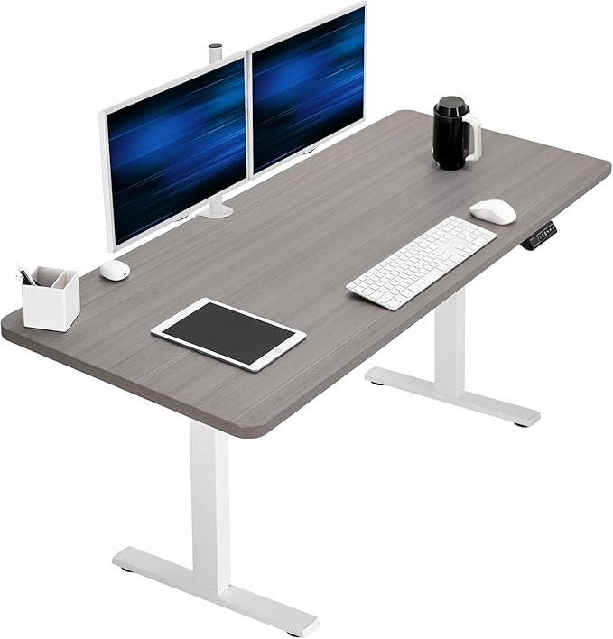 VIVO Electric 60 x 24 in Standing Desk, Memory Height Adjustment, 1B Series, Holds 220 lbs, One-Piece Dark Gray Top, White Frame, DESK-KIT-1W6G