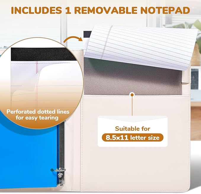 JoyCat 3 Ring Binder Clipboard with Storage,12.4"x10.2" Magnetic Clipboard Folder with 5 Subject Folders,Refillable Lined Notepad (11" x 8.5"),Ideal for School Office Nursing(Beige)