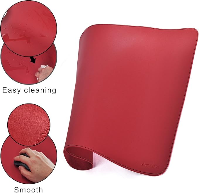 ZORESYN XL Large Mouse Pads (35.4"x15.8") - PU Leather Large Gaming Mousepad Desk Mat - Nonslip Base and Waterproof Desktop Keyboard Extended Mouse Mat (Red, X-Large)