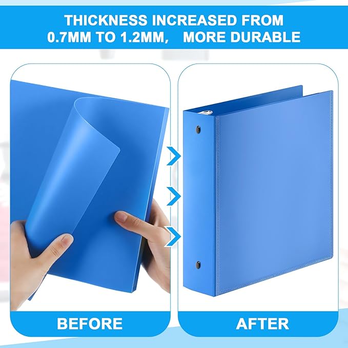 Henoyso 12 Pcs 3 Ring 1 Inch Binders Fits 8.5 x 11 Inch Letter Size Paper, Plastic Blue Flexible Binders with View Cover and 2 Pockets, 175 Sheets Capacity for Office School