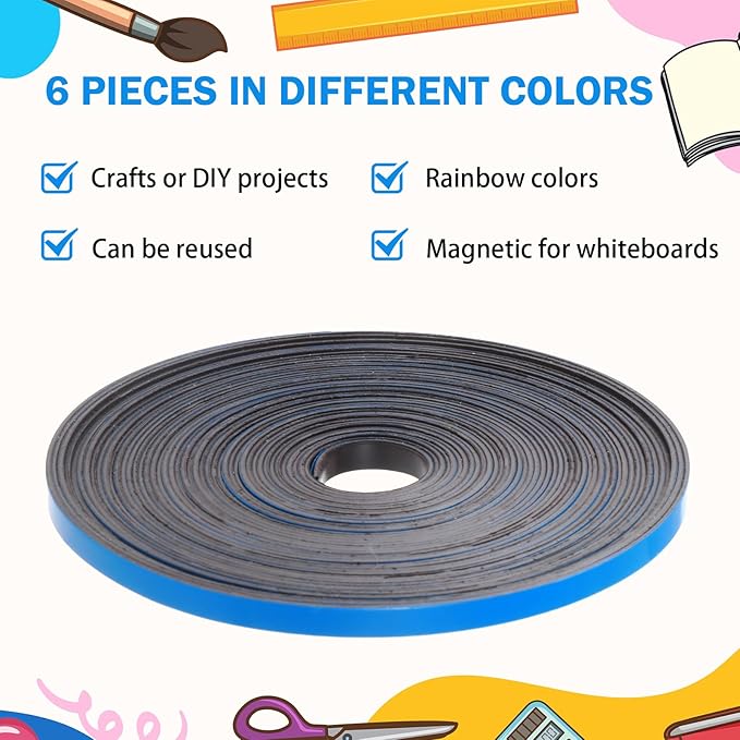 AmazingSpark Magnetic Tape Roll Thin Strips, 1/4 Inch x 33 Feet Magnetic Board Dividers Whiteboard Graphic Decorative Tape Marking Line for Classroom Office Art Accessories(Blue)