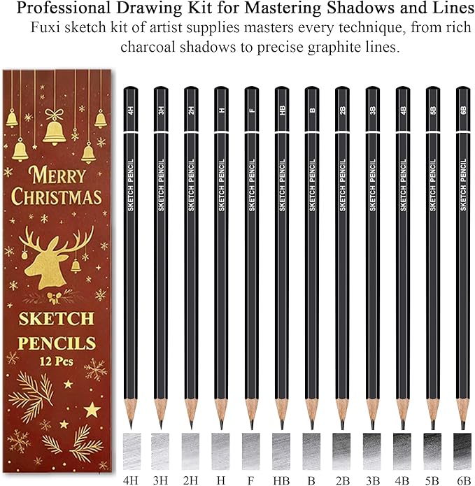 Fuxi Art Supplies for Teens 14-16 Girls, Professional Sketch Book and Pencils Set, Gifts for Sketch Artists with Stocking Stuffers.
