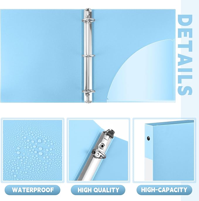 Henoyso 36 Pcs 3 Ring Binder 0.5 Inch Round Fits Letter Size 8.5'' x 11'' Paper Plastic Flexible Binder Bulk Holds 140 Sheets with 1 Pockets Versatile Organizer for Home Office School (Light Blue)