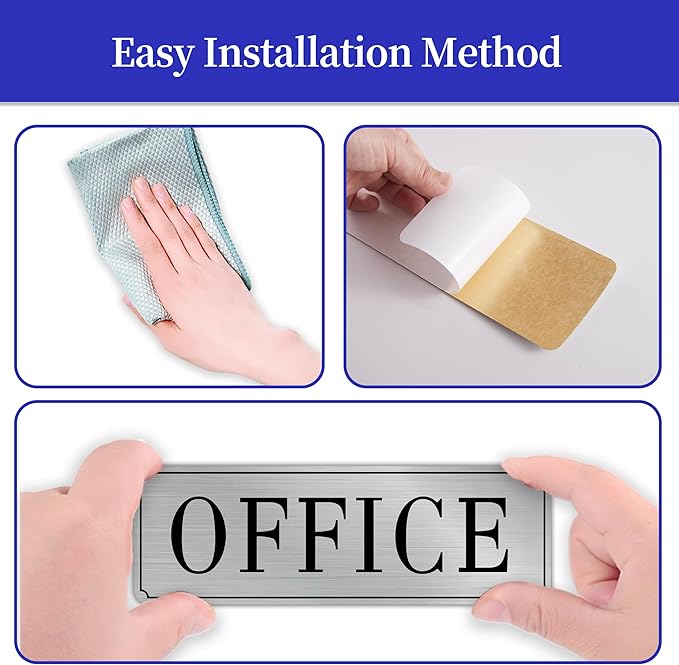 The Office Door Sign for Home and Business，Self-Adhesive Waterproof and Fade-Resistant Modern Brushed Silver Office Sign Sticker for House，Business，Door, Window（Silver）