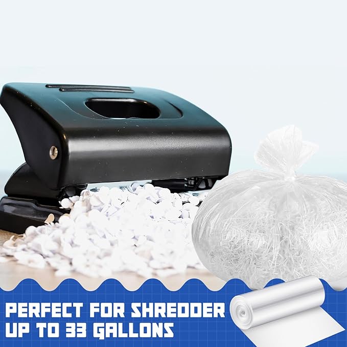 Baderke 40 Pcs Shredder Bags 15 Gallon Paper Shred Waste Bags 26'' x 30'' White Clear Trash Can Liners for Small Shredders