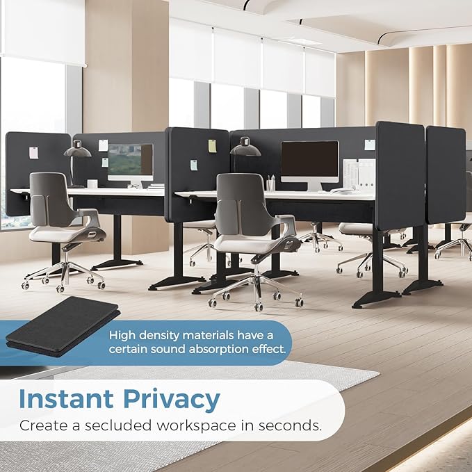 MORDEER 47.2 Inch Desk Divider Panels Set, Acoustic Divider Panel for Privacy, Fabric Wrapped Room Dividers for Office, Easy Assemble, Dark Grey
