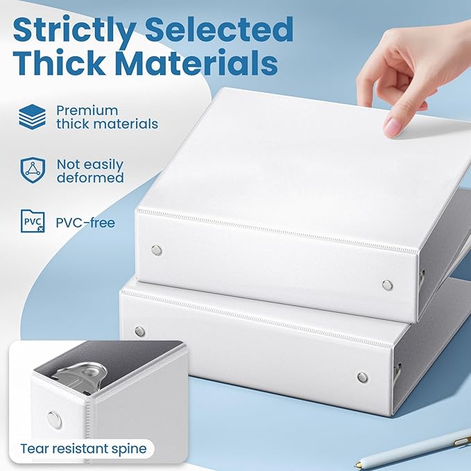 SUNEE 3 Ring Binder 2 Inch 1 Pack, Clear View Binder Three Ring PVC-Free (Fit 8.5x11 Inches) for School or Office Supplies, White