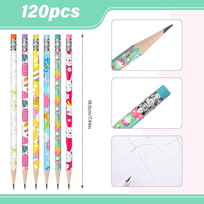 TecUnite 120 Pcs HB Pencils Unsharpened Pencils with Wooden Hexagonal Pen for Adults Gifts Graphite Pen for Exams Office Sketching(Bunny)