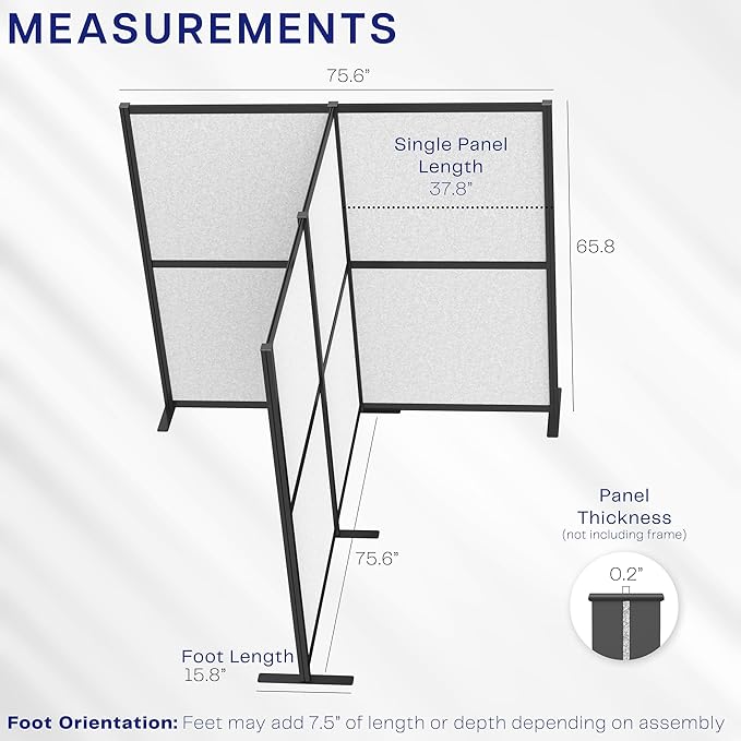 VIVO T-Shape Modular Corner Wall System, 4 Panels, Modern Professional Office Cubicle Dividers, Freestanding Privacy Screen, 66 inches High, Light Gray, Black Frame, PP-MWS63B-T