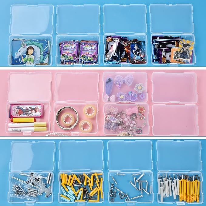 ALINK Photo Storage Box with Handle, 4" x 6" Photo Case Craft Keeper Organizer Container with 16 Inner Case and Label for Pictures, Arts, Crafts, Sewing, Stickers, Office Supplies - Clear