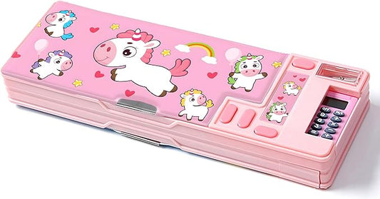 Pop Up Multifunction Pencil Case, Cute Cartoon Pen Box Organizer Stationery with Calculators, Sharpener, Schedule, School Supplies, Best Birthday Gifts for Kids