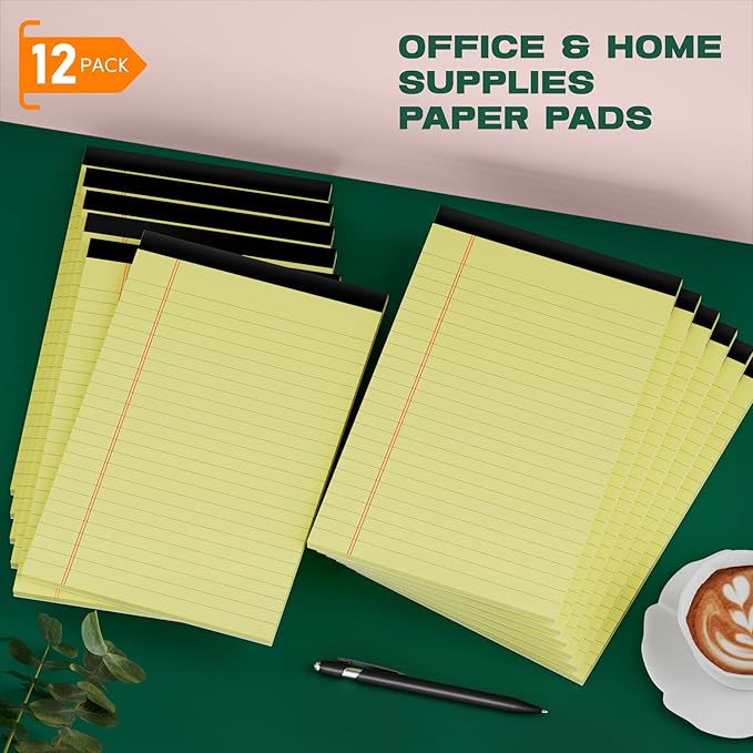 Roneky Yellow Legal Pads 5x8 Notepads, 12 Pack Small Note Pads 5x8 College Ruled Perforated Memo Pad for Work, Narrow Ruled Lined Writing Pads, 30 Sheets Per Pad, Mini Notepad for Office Home School