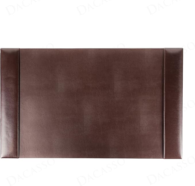 DACASSO Bonded Leather Desk Pad with Side Rails - Luxury Leather Desk Blotter for Writing (30 x 18, Brown)