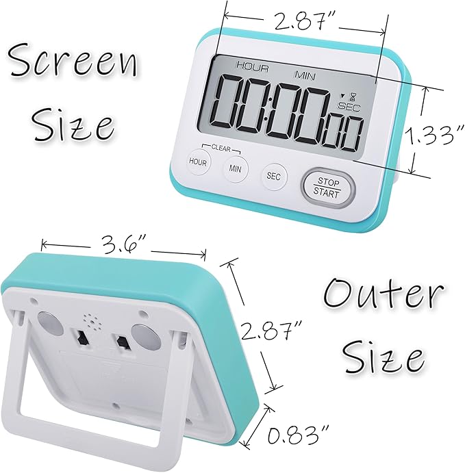 Digital Kitchen Timer Magnetic Loud Alarm, Large LCD Screen Silent/Beeping Multi-Function for Teachers Classroom Kids, Sky Blue