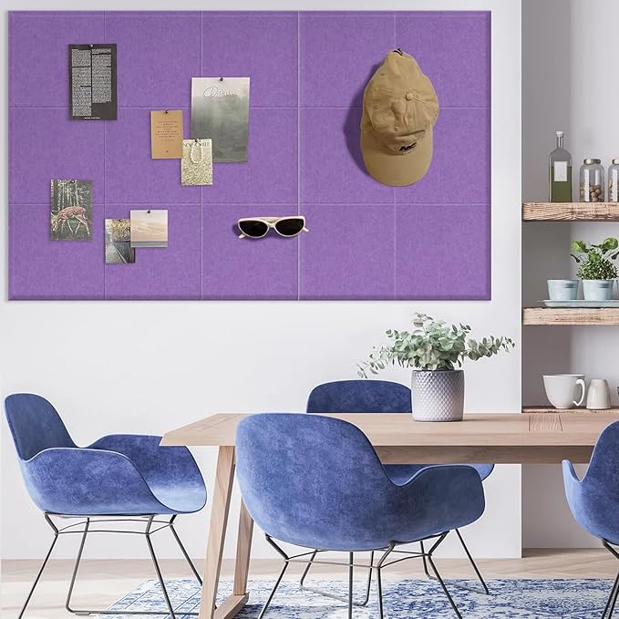 Large Cork Bulletin Board Alternative for Office60 x 35" - 15 Pack Felt Bulletin Boards Dart Wall Protectors 70 Pcs Safe RemovableAdhesive Tabs Pcs for Office Wall, School, Home Decor, Purple