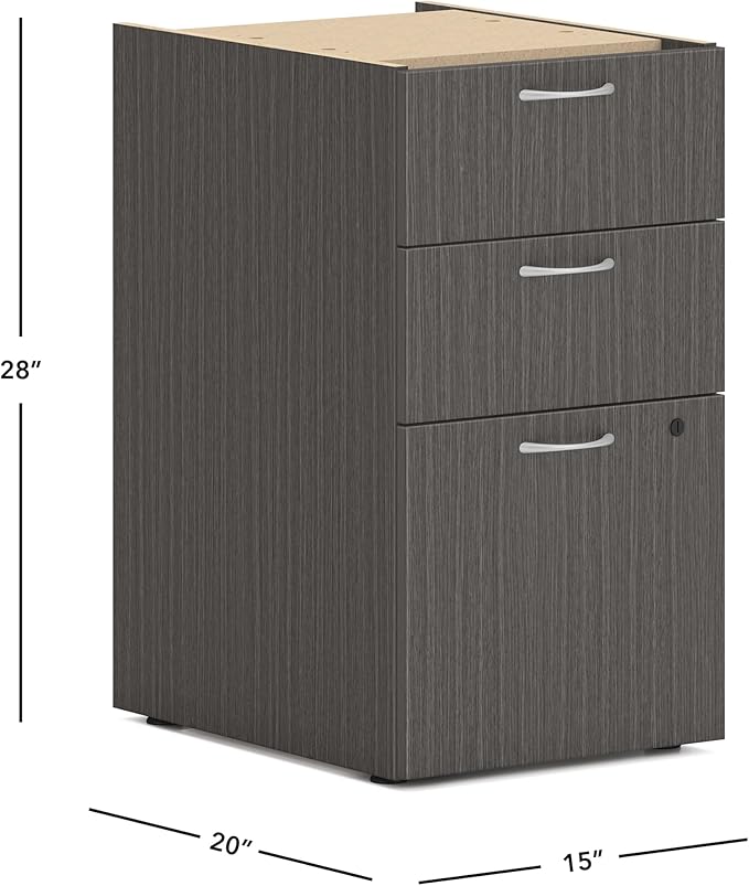 HON MOD Office Storage Drawers Pedestal Stand, Under Desk Organizers and Storage, Includes Two Box Drawers, One File Drawer, 15" W Pedestal for Office Spaces, Home Offices, Slate Teak