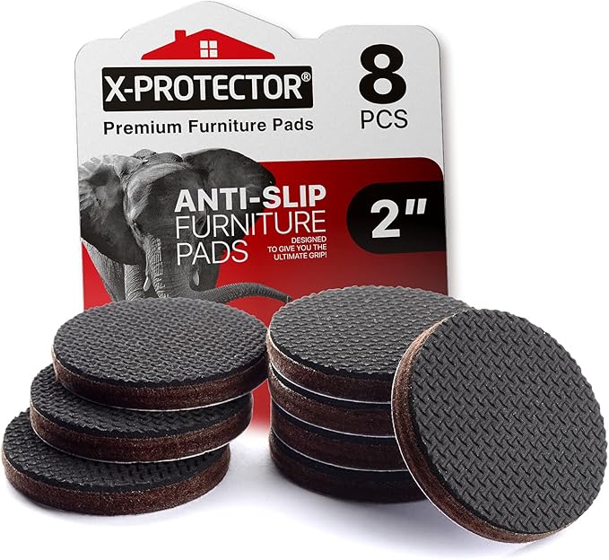 X-PROTECTOR Non Slip Furniture Pads - 8 pcs Premium Furniture Grippers 2"! Self-Adhesive Rubber Feet Furniture Feet - Ideal Non Skid Furniture Pad Floor Protectors - Keep Furniture in Place!
