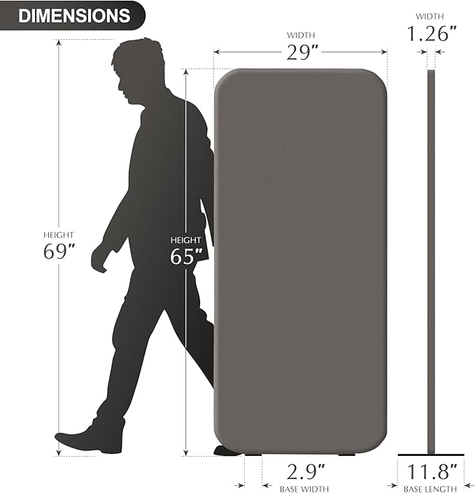 DECOLAB Standing Room Divider Panel, Portable Room Separation Partition for Home, Studio, Classroom, Resraurant, Scratch Resistance, 29"x65", Rock