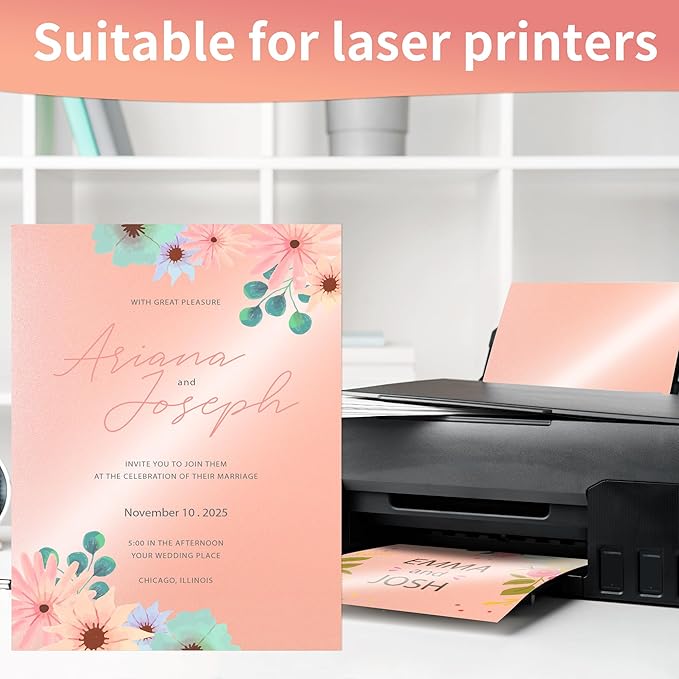 25 Sheets Pink Shimmer Cardstock 8.5 x 11InchInch Glitter Card Stock 92lb Heavyweight Craft Printer Paper for Wedding Invitations, Greeting Cards, Printing UAP18PK025