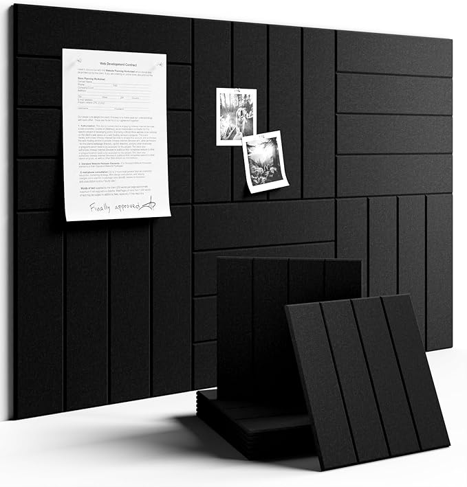 Fluxynara Felt Bulletin Board Tiles Large 36" x 24" Cork Board Alternative-6 Pack with 40 Adhesive Tabs, Thick Slat Wall Panels for Office Decor, Push Pin Board Wall Organizer Alternative - Black