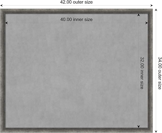 Amanti Art Grey Framed Magnetic Board 34x42 X-Large Vision Board for use with Magnets, 100% Metal Sheet to Display Items as Office Decor or for Home Organization in mudroom, Kitchen or Kids Room