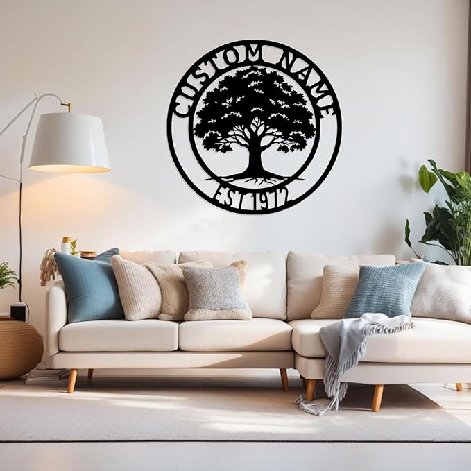 Custom oak Tree of Life, Oak Tree Family Monogram, Custom Metal Signs, Personalized Wall Art, Split Letter Monogram, Metal Wall Decor, Last Name Sign, Family Name Sign, Dad Gift