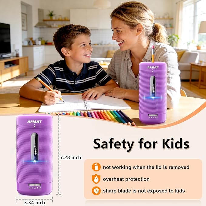 AFMAT Electric Pencil Sharpener, Fully Automatic Pencil Sharpener, Auto in & Out, Rechargeable Hands-Free Sharpeners for Jumbo & Colored Pencils (6.5-12mm), Portable for Home/Classroom/Office PSC2
