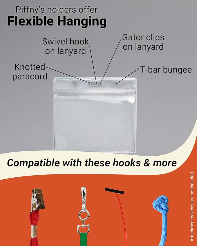 Clear ID Holder for Lanyard - ID Card Holder Waterproof (Inches, 3.5 x 2.25 Horizontal 100 Pack)