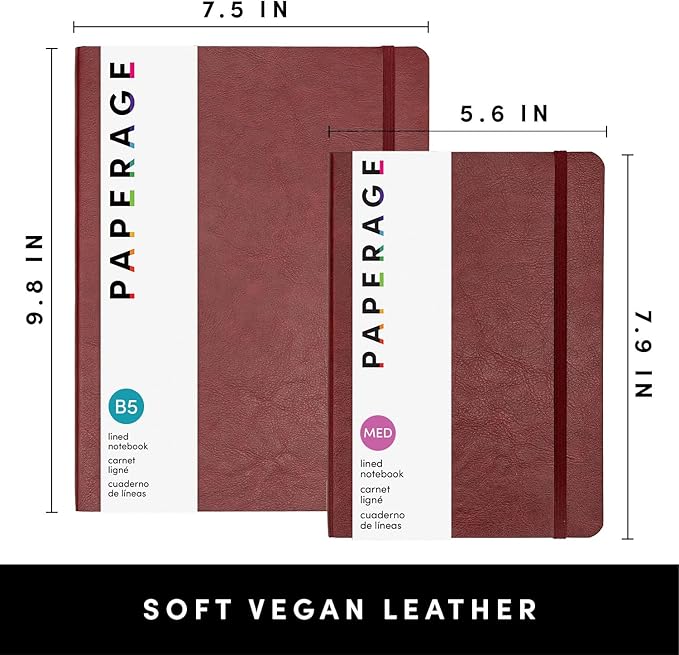 PAPERAGE Softcover Lined Journal Notebook (Burgundy), 176 Pages, Large B5 College Ruled Notebook, 7.5 inches x 9.8 inches - 100 GSM Premium Paper, Soft Vegan Leather Journal for Home, Work & School