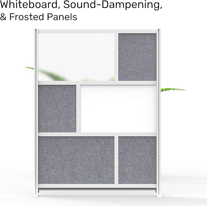 Workflow Modular Wall | Room Divider with Whiteboard, Sound Dampening, & Frosted Acrylic Panels | Expandable Office Partition for Privacy & Stability (53" x 70")