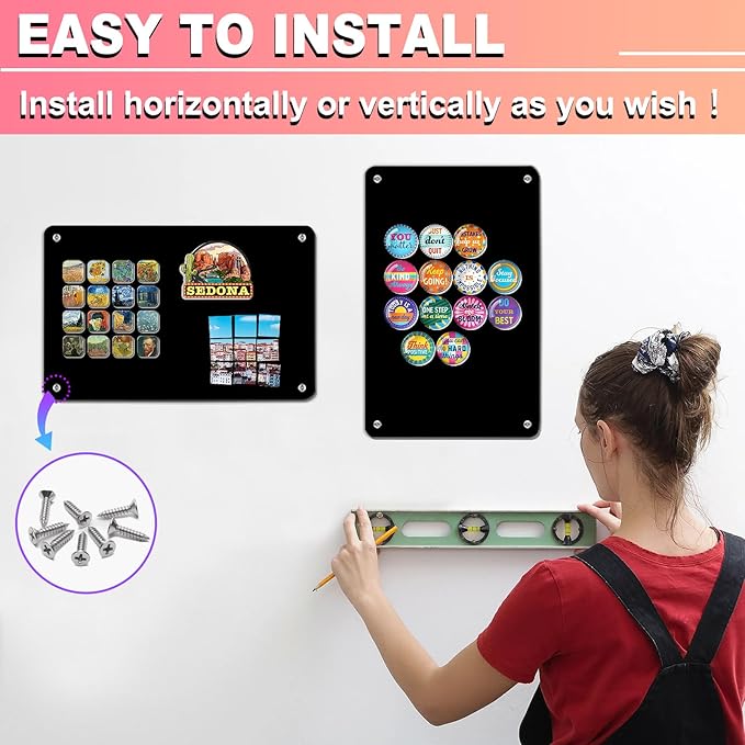 4 Pack Black Magnetic Board,17.5" x 11.4" Magnet Bulletin Board to Display Magnetic Notes, Poetry, Photos, Suitable for Wall, Refrigerator, Cabinet etc, Come with 16 Plastic Anchor Bolts and Screws