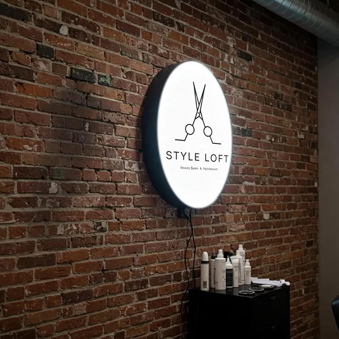 Custom Advertising Lightbox Logo Sign - Personalized Double/Single Sided LED Lighting Round Business Logo for Wall Decor, Shop Shows, Salon, Cafes, Bar & Restaurant Sign, Waterproof, Indoor Outdoor