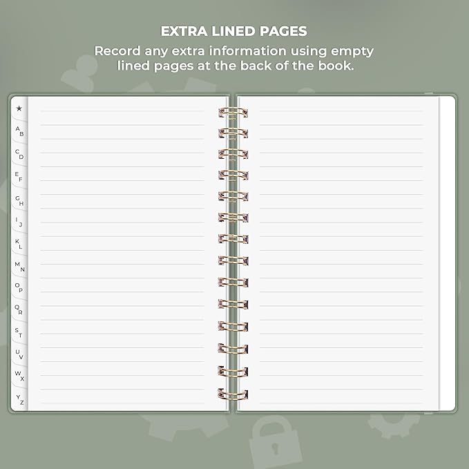Clever Fox Password Book Spiral – Internet Address & Password Organizer with Laminated Alphabetical Tabs – Password Keeper Journal – Hardcover, Medium Size, 6.1x7.7” (Cypress)