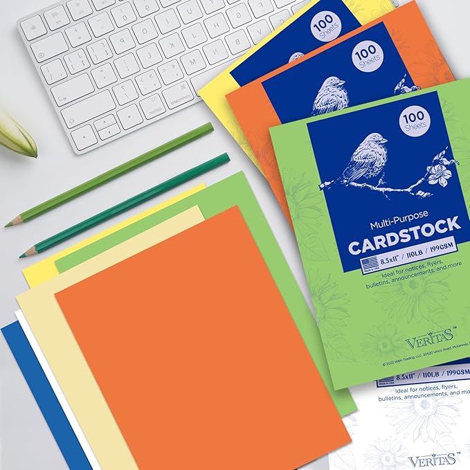 Veritas Yellow Colored Cardstock, 8.5" x 11" Colored Copy paper, 110LB/199GSM Printer Paper, 100 Sheets (1 Reams), Colored Multi-Purpose Paper, Made in USA