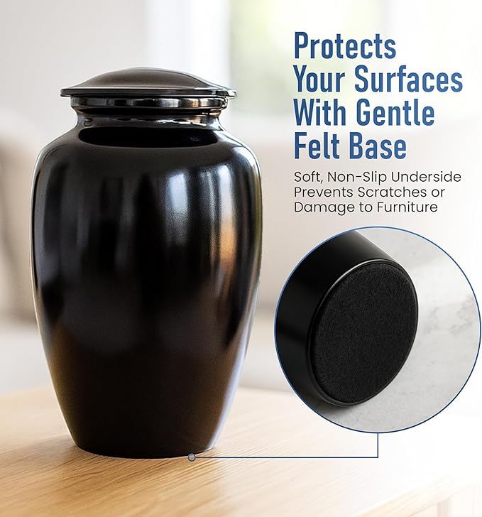 Modern Memorials Cremation Urn for Ashes - Large Urn for Man & Women - 200 Cubic Inches - Includes Velvet Storage Bag - Black