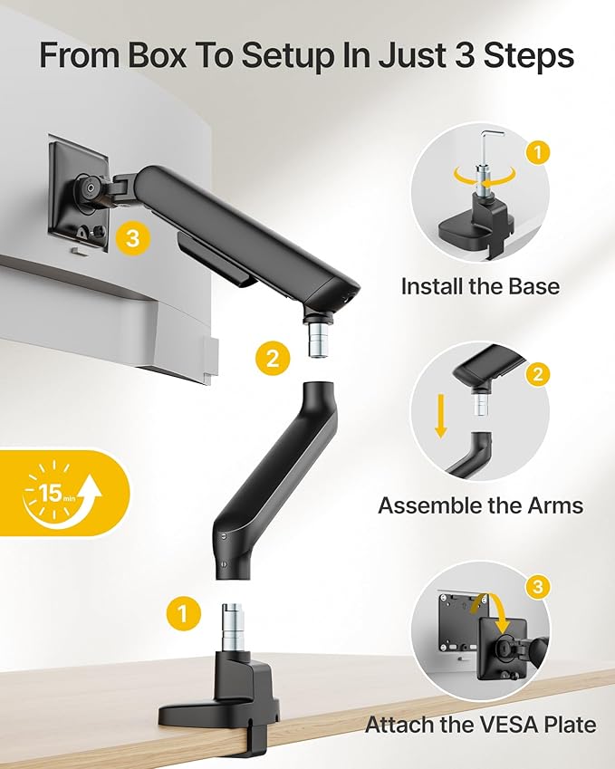 monTEK Single Monitor Arm with USB, Mechanical Spring Monitor Arm for 17-40" Screens, Adjustable Monitors Desk Mount Holds up to 24.2 lbs with C Clamp/Grommet Desk Mount, VESA 75/100mm, MA1011UCBK