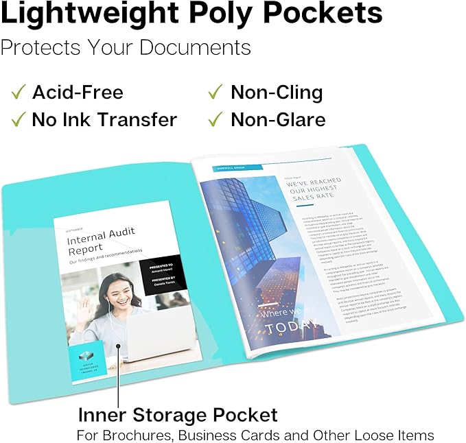 Dunwell Presentation Binder 12-Pocket, Displays 24 Pages, 8.5x11 Portfolio Binder with Plastic Sleeves, Storage and Organizer for Documents, Certificates, Projects, Photos (Aqua)