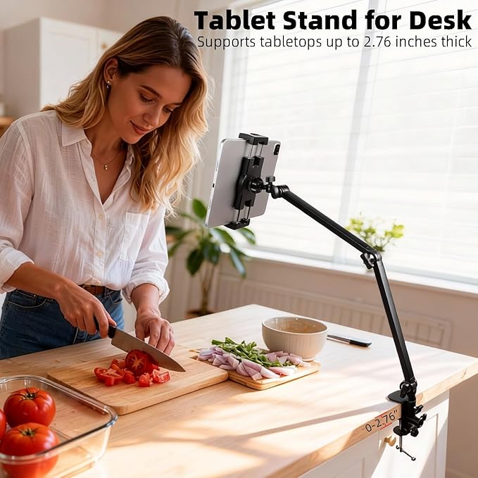ZUZUXI iPad Desk Mount, Adjustable Foldable Tablet Aluminum Arm, 360° Rotation, Tablet Stand Holder for Bed, Fits 4.7"-15" iPad Pro/Air/Mini, Phones, Galaxy Tab, Portable Monitor