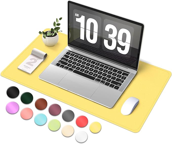 Desk Pad Protector, Leather & Suede Desk Mat, Non-Slip Desk Pad Mat, Large Mouse Pad, Waterproof Desk Blotter Mat, Desk Cover for Office, Home (Yellow, 23.6" x 13.7")