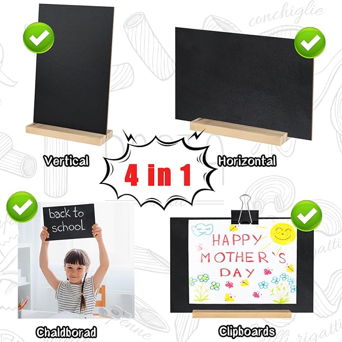 BOUBONI 1 Pack Small Chalkboard Signs with Wood Stand 6 x 8 inch Tabletop Chalkboard Sign Double-Sided Message Menu Boards for Kitchen Wedding Bar and Restaurant