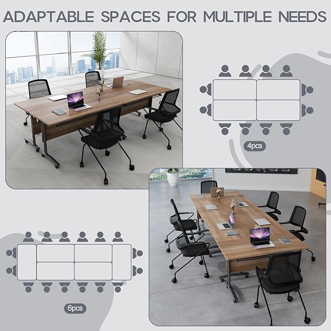 Folding Conference Table 4ft 5ft, Foldable Office Meeting Desk for 6 People, Multiple Sizes Colors Mobile Conference Room Table for Training Room School Business Furniture (2, White Walnut, 55in)