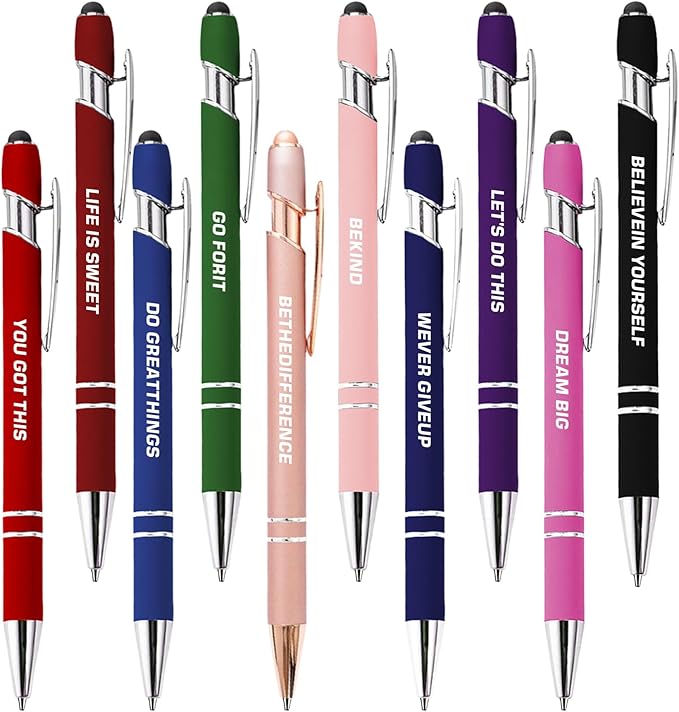 CRME Colored Motivational Pens Set Black Ink Ballpoint Pens Funny Office Supplies Engraved Pen Inspirational Quotes Cool Gifts for Coworkers Unique and Unusual Gifts
