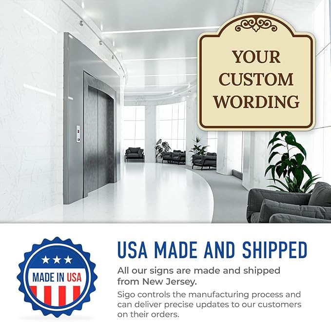Custom Decorative Sign, Personalized Metal Sign for Business, Driveway, Home, Airbnb, Office Door Plaque,Brown Border Sign, 12x12 Inches, ACM, Fade Resistant, Made in USA by Sigo Signs