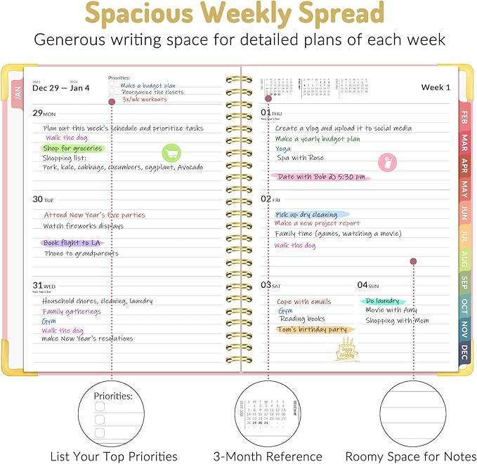 Forvencer 2026 Planner, Hardcover Calendar Planner Weekly and Monthly, Jan 2026 - Dec 2026, 6" x 8", Spiral Agenda Book with Tabs, Exquisite Daily Journal Organizer for Home School, Teal Marble