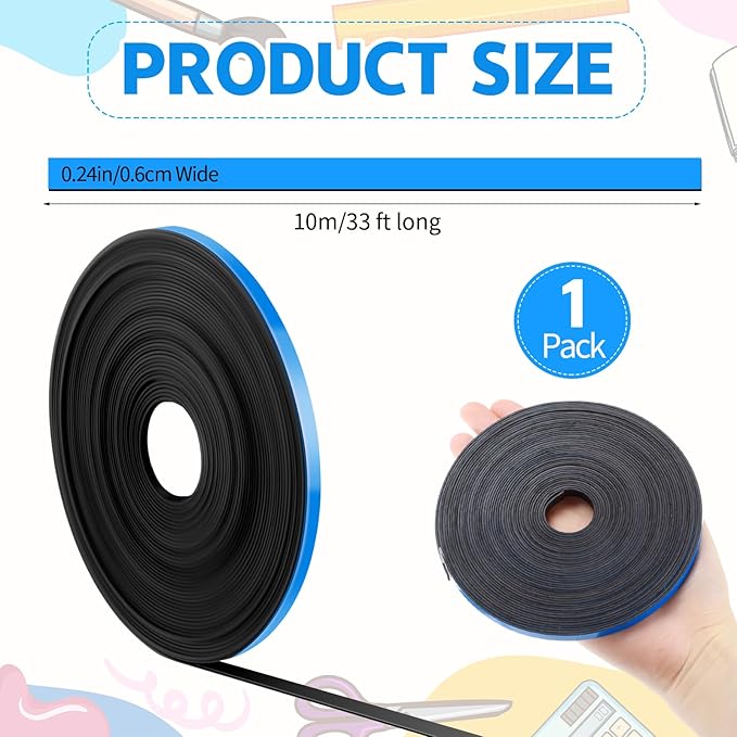 AmazingSpark Magnetic Tape Roll Thin Strips, 1/4 Inch x 33 Feet Magnetic Board Dividers Whiteboard Graphic Decorative Tape Marking Line for Classroom Office Art Accessories(Blue)
